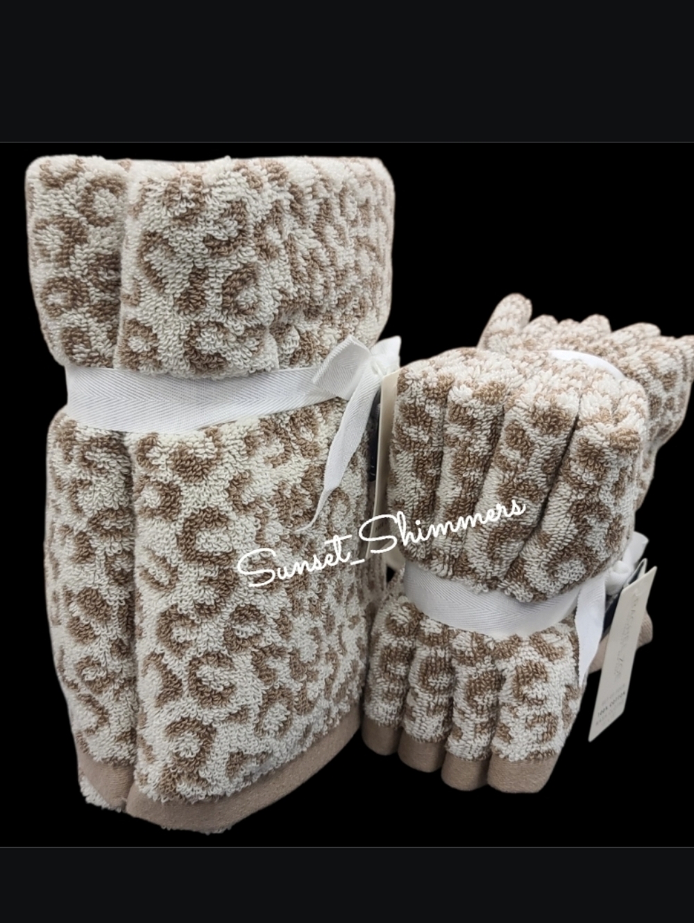 6 Piece Rachel Zoe Leopard Cheetah Animal Print Hand Towel & Washcloth Set NEW - Picture 3 of 6